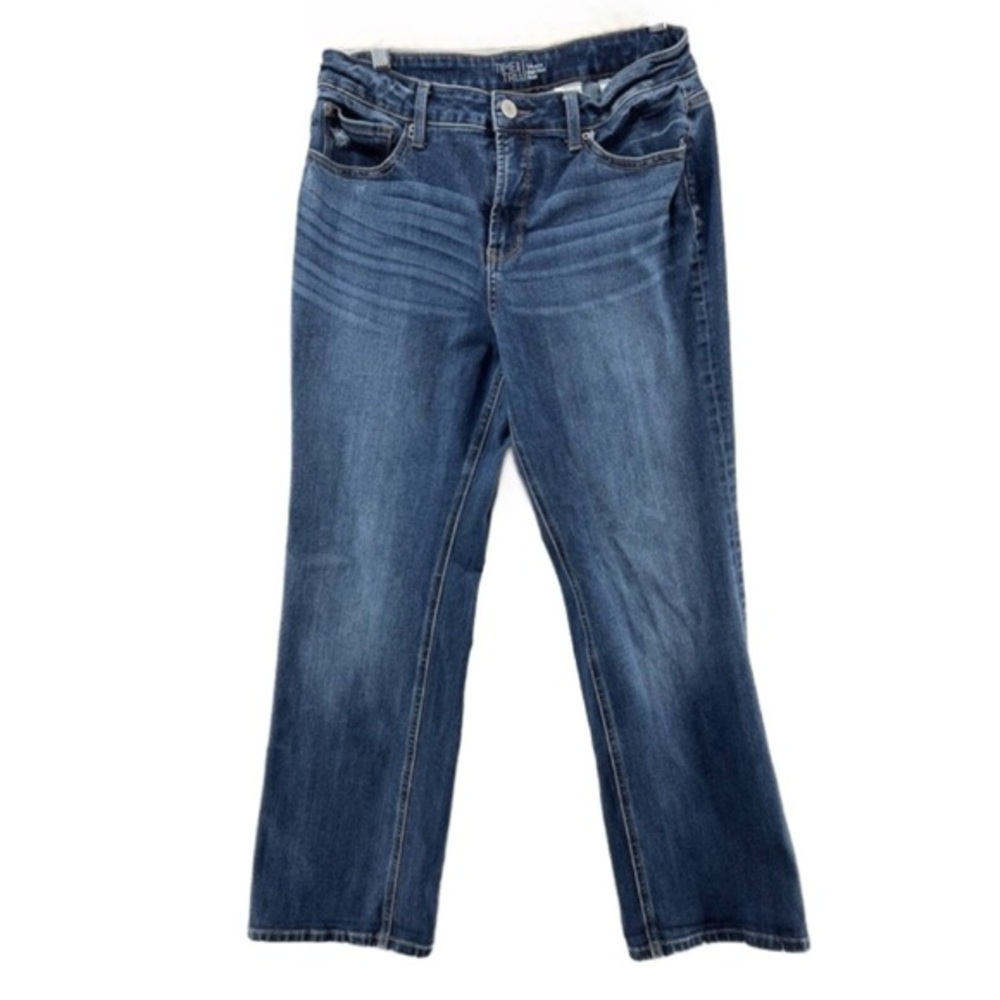 Time And Tru Womens Jeans Medium Wash Boot Cut Stretch Distressed Size 14 Petite